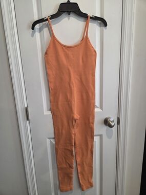 Orange Ribbed Spaghetti Strap Jumpsuit